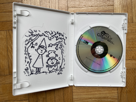 Over the Garden Wall DVD case, inside, with sketch by Patrick McHale