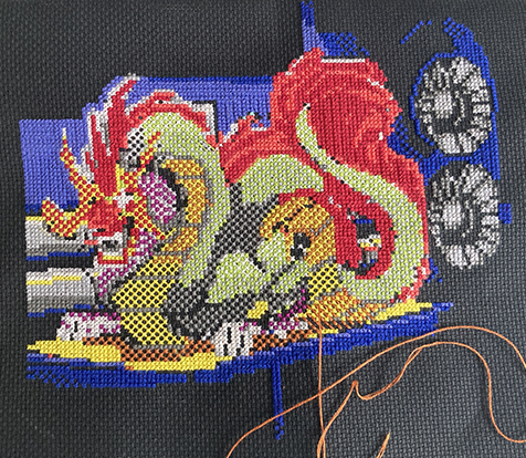 Rise of the Dragon Cross-stitch WIP