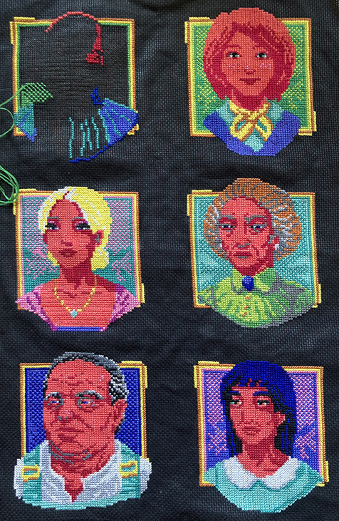 Cross-stitched characters